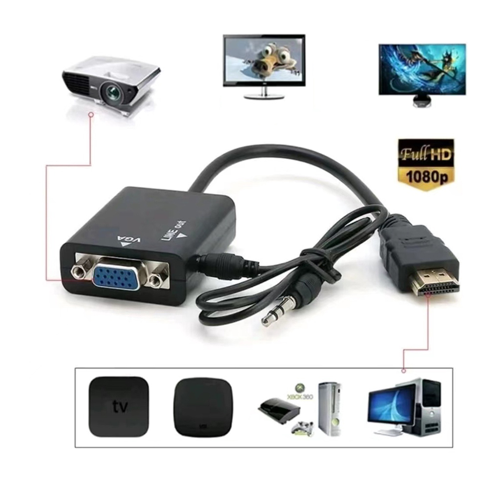 Cabo Conversor HDMI para VGA (PC -Notebook - Xbox - Monitor - Placa de vídeo - Projetor)
