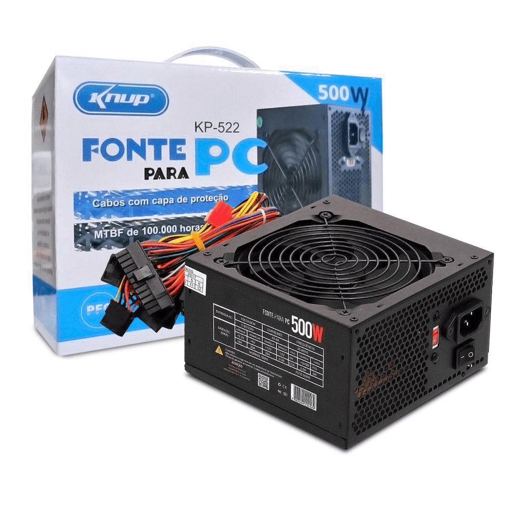 Fonte Gamer ATX 500w Silenciosa Bivolt Manual Knup - KP-522